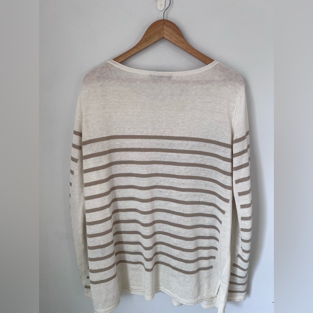 Loro Piana 100% Linen Striped Sweater Size 48 button detail on shoulder - Picture 10 of 11